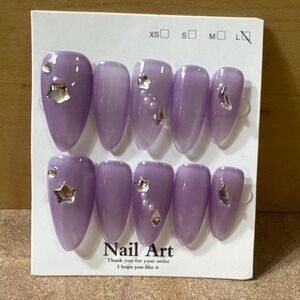 Purple Star Press On Nails Almond Shape Lavender Celestial Nail Art Size Large